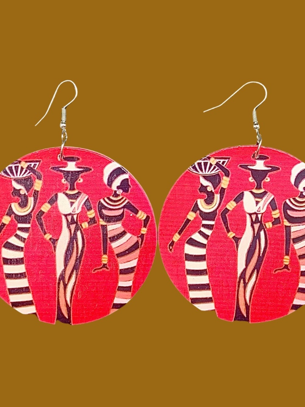 Hand-Painted glass Pink Afrocentric Round Drop Earrings